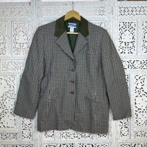 Vtg Pendleton Green Plaid Wool Blazer Womens Large Preppy Academia Career Work
